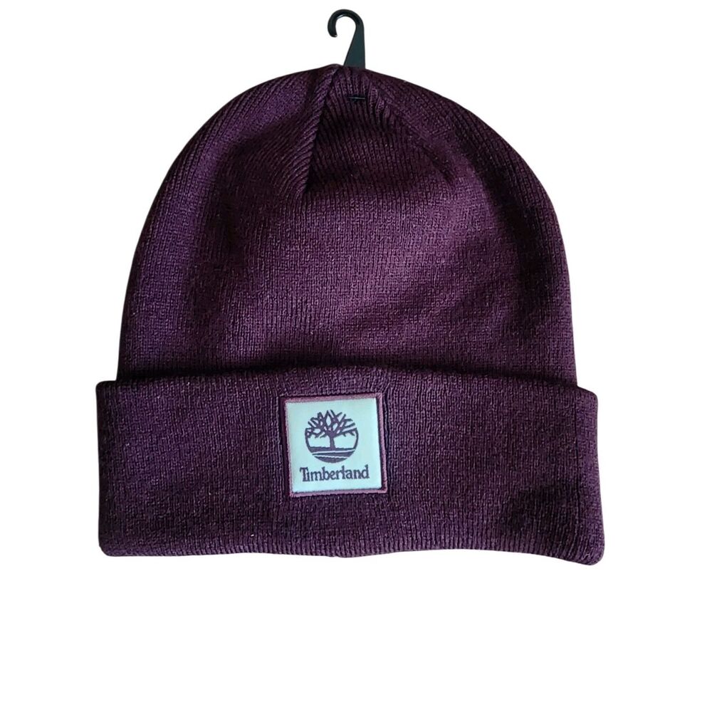Timberland Purple Tonal Patch Classic Cuffed Beanie Hat Logo Cap Unisex OSFM NWT